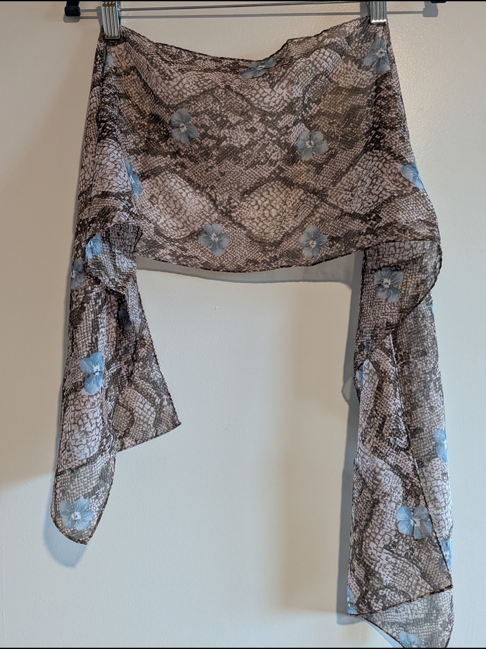 Snakeskin Blue Floral Print Long Wrap Scarf Handbag Tie